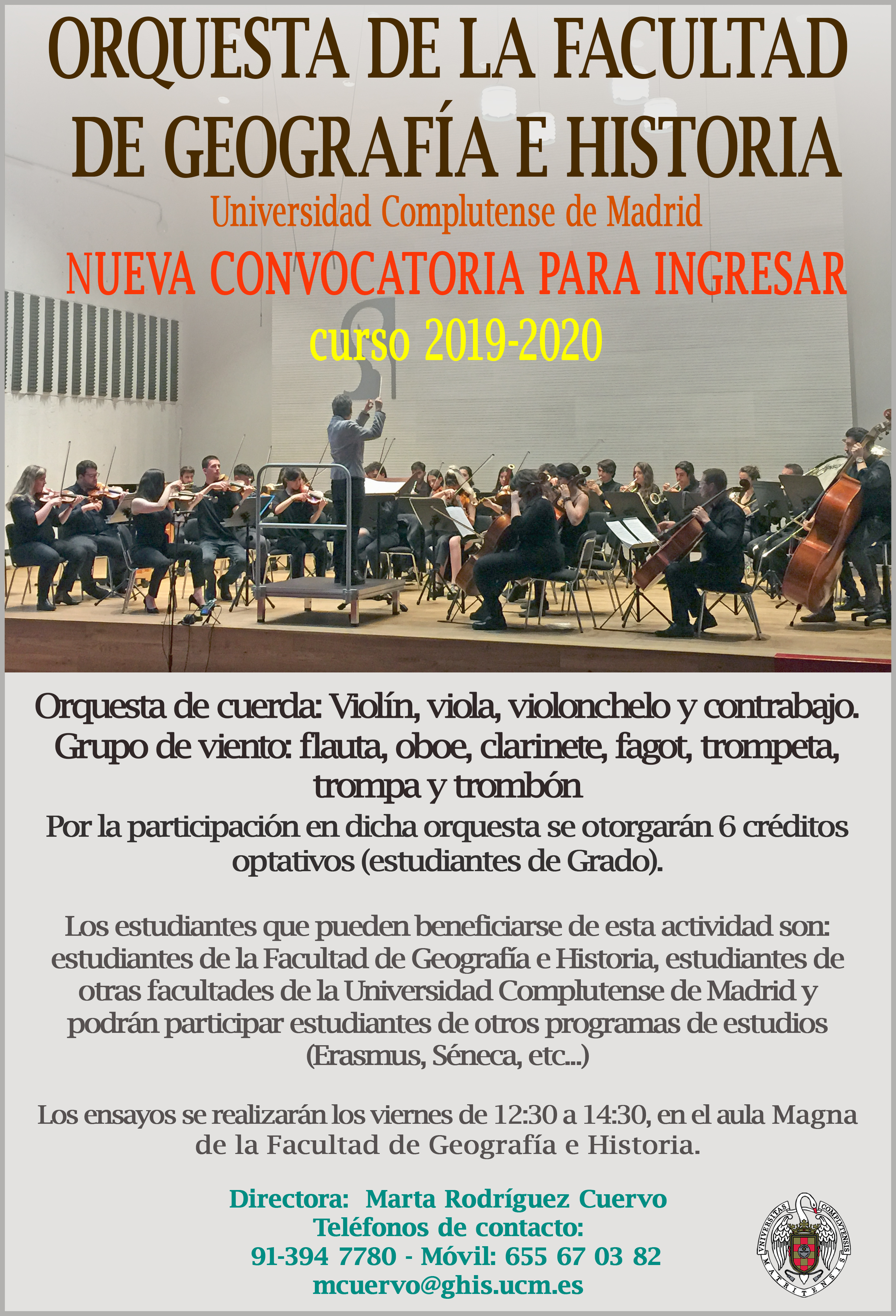 Convocatoria para ingresar en la Orquesta de la Facultad de Geografía e Historia, UCM. Curso 2019-2020