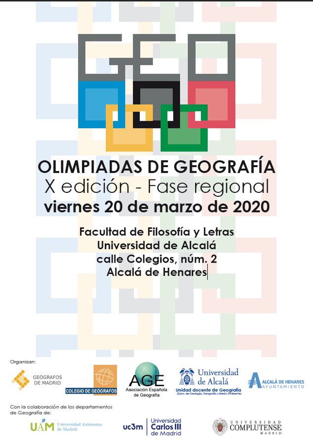 Olimpiadas de Geografía X edición. 20 de marzo en la Facultad de Filosofía y Letras de la Universidad de Alcalá.
